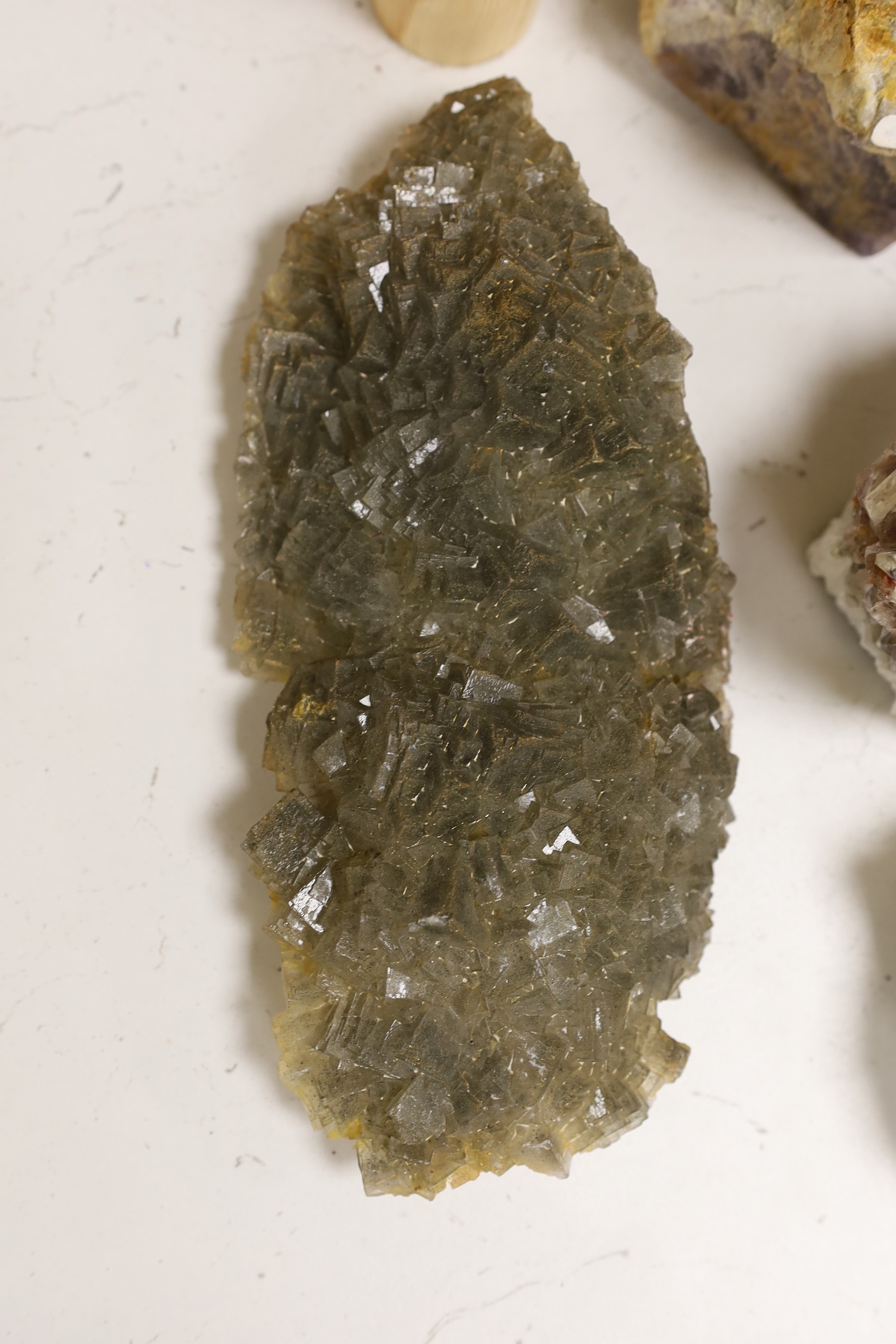A black quartz freeform with pyrite, stilbite, fluorite, calcite and other freeform specimen (13)